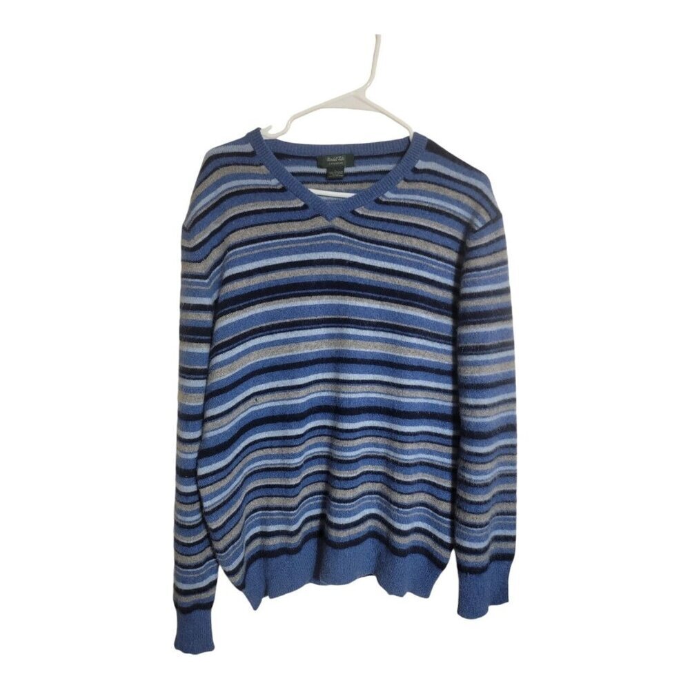 Marshall Fields Sweater Men L Blue Striped V Neck Cashmere Preppy Casual Career